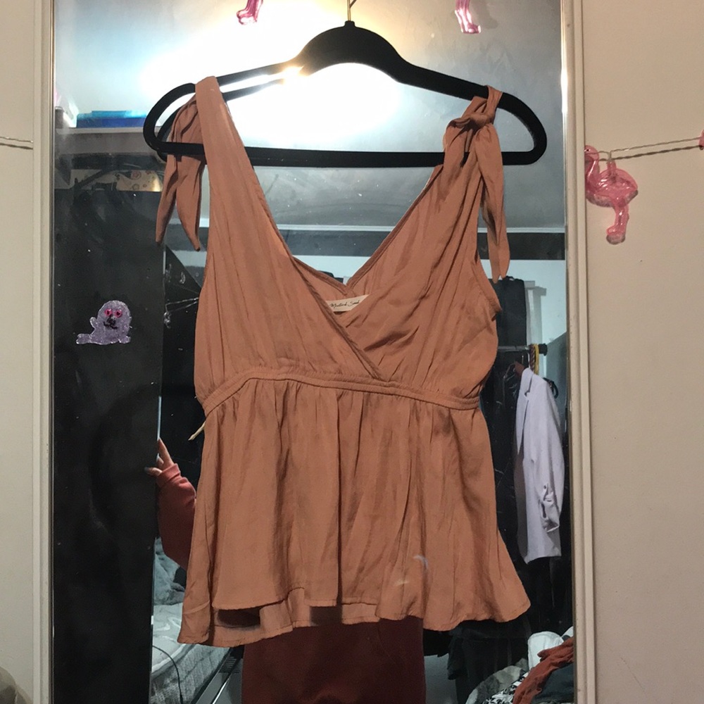 Never worn silky material Salmon Tie up blouse